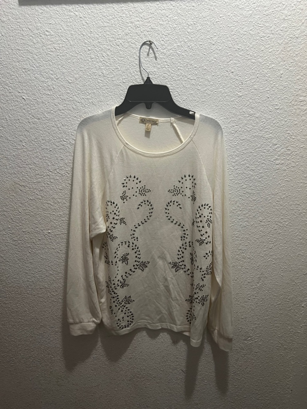 Democracy Ivory Long-Sleeve Studded Swirl Top